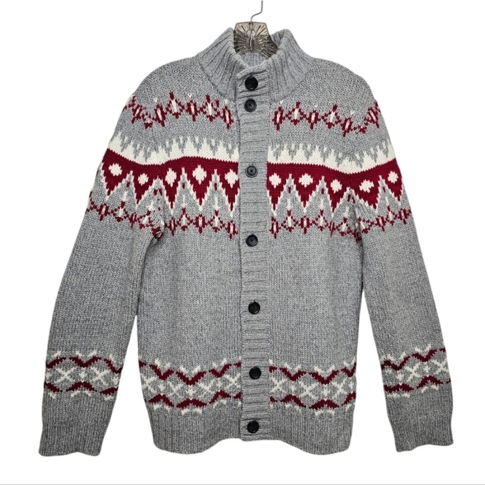 Express Button Front Knit Cardigan Merino Wool Blend Sweater Gray Medium